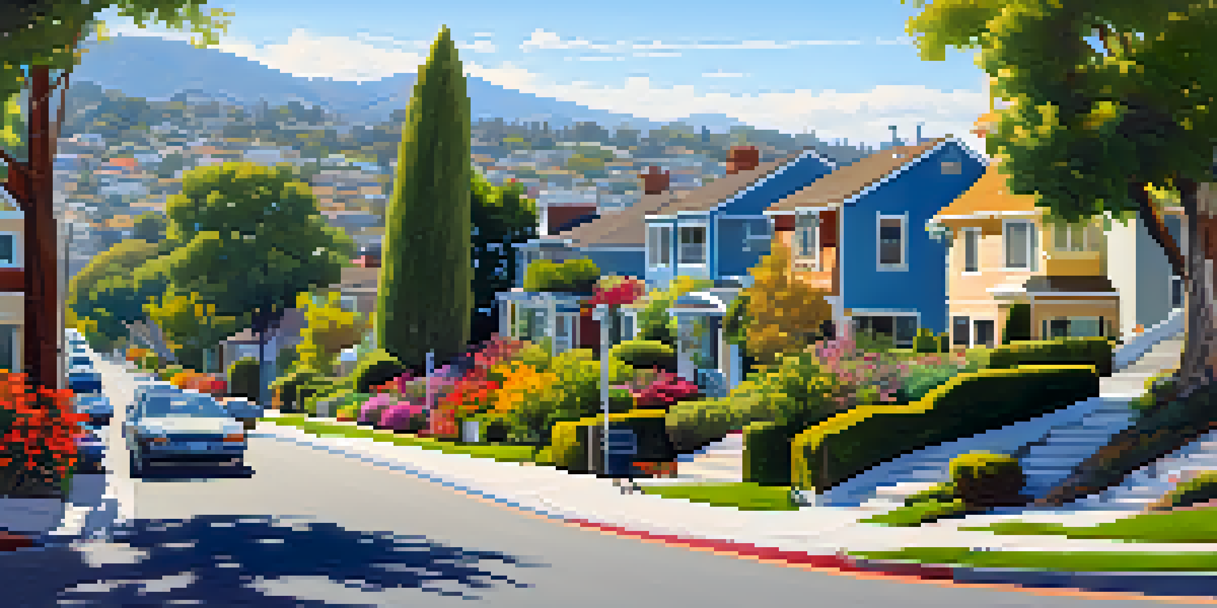 A family walking their dog on a tree-lined street in a vibrant San Jose neighborhood, surrounded by modern homes and lush greenery.