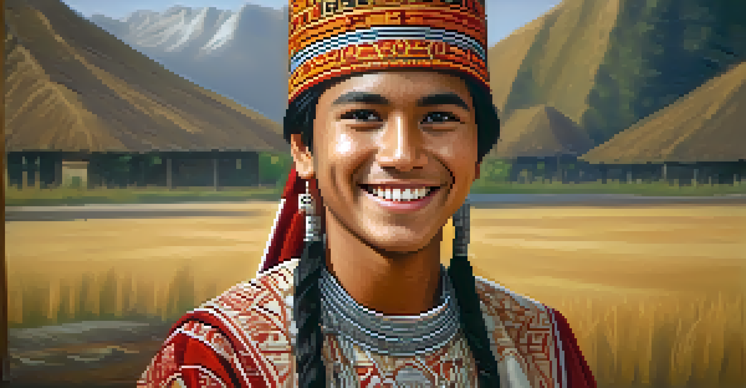 A smiling young person in traditional attire, showcasing cultural heritage with a warm and inviting background.