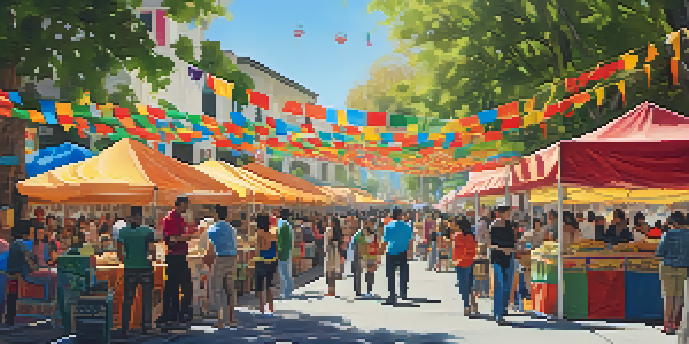 A lively festival scene in San Jose with diverse people enjoying food and traditional dances in a colorful setting.