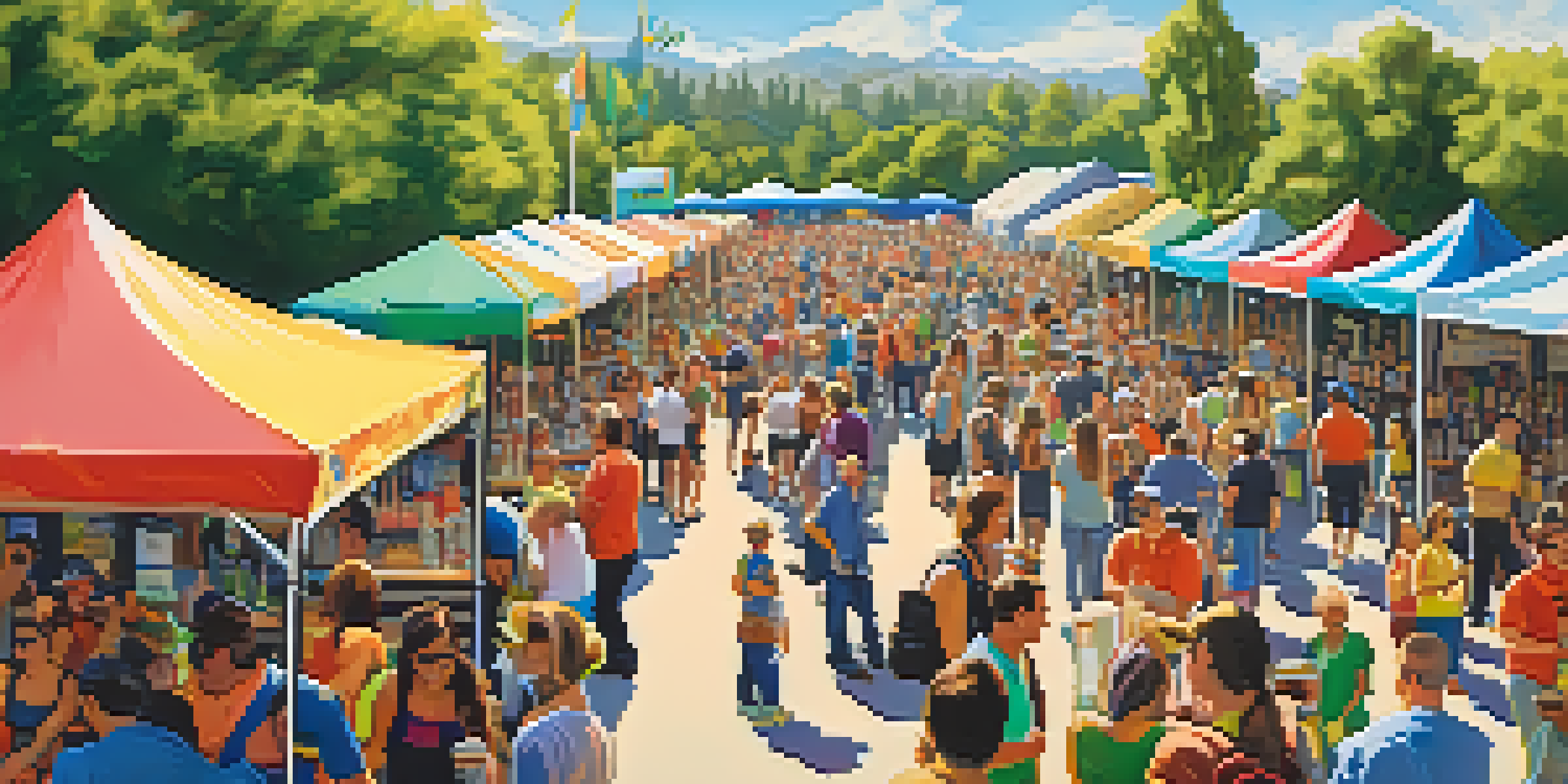 A lively outdoor craft beer festival with colorful booths, people sampling beers, and a sunny park backdrop.