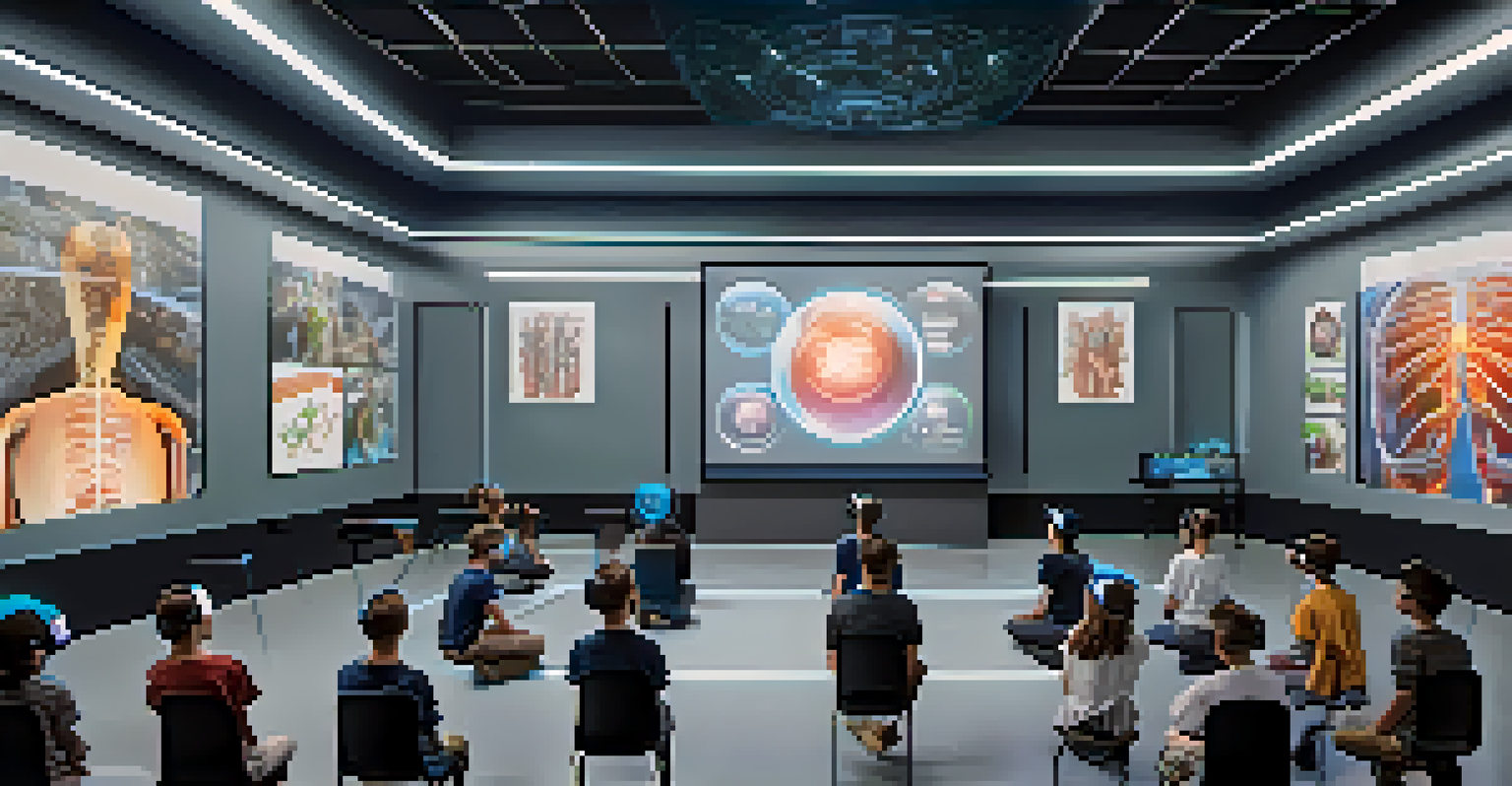 Students using virtual reality headsets in a modern classroom, engaged in an immersive and interactive learning experience.
