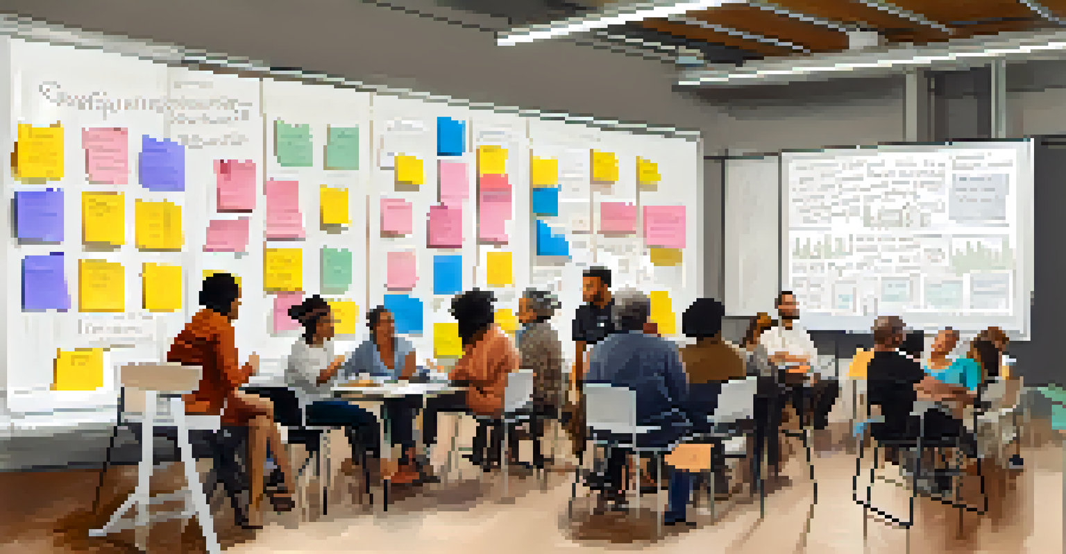 A workshop with community members brainstorming affordable housing solutions in a bright, well-lit room.