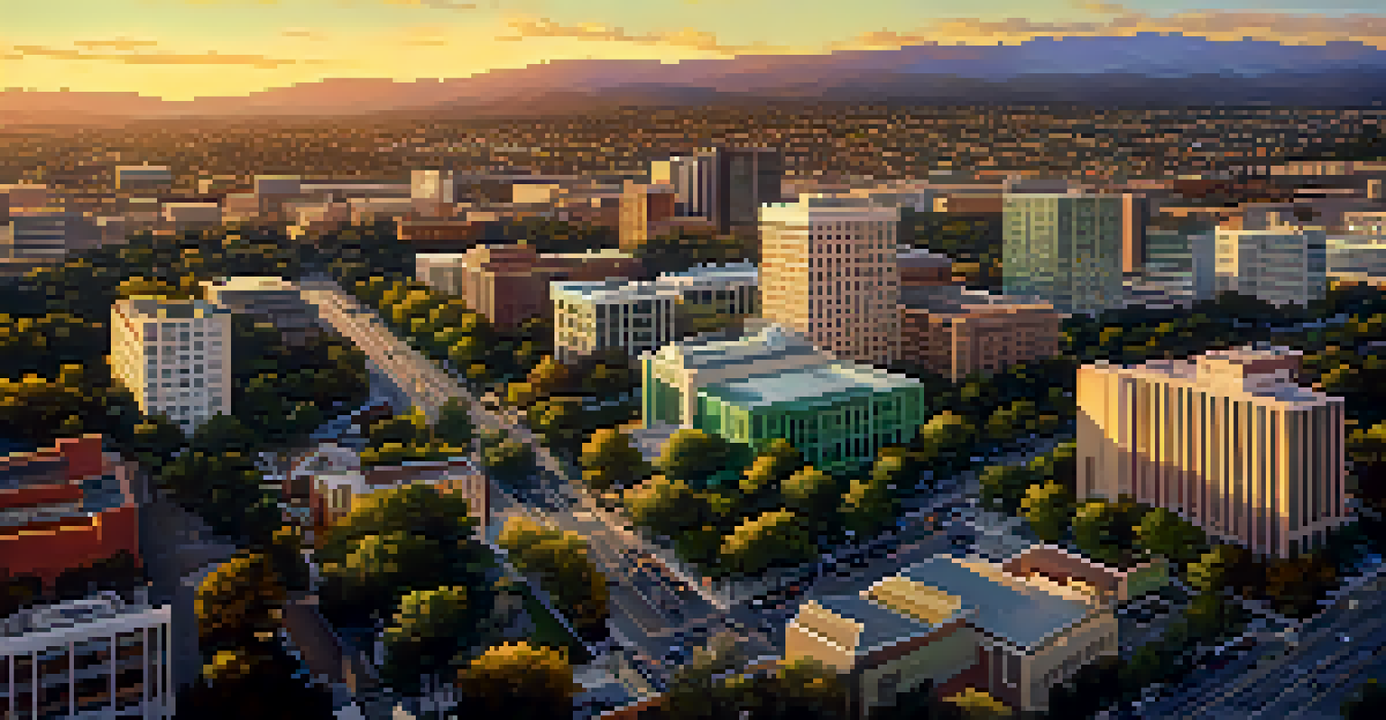 Aerial view of San Jose showcasing urban and suburban areas with a sunset glow.