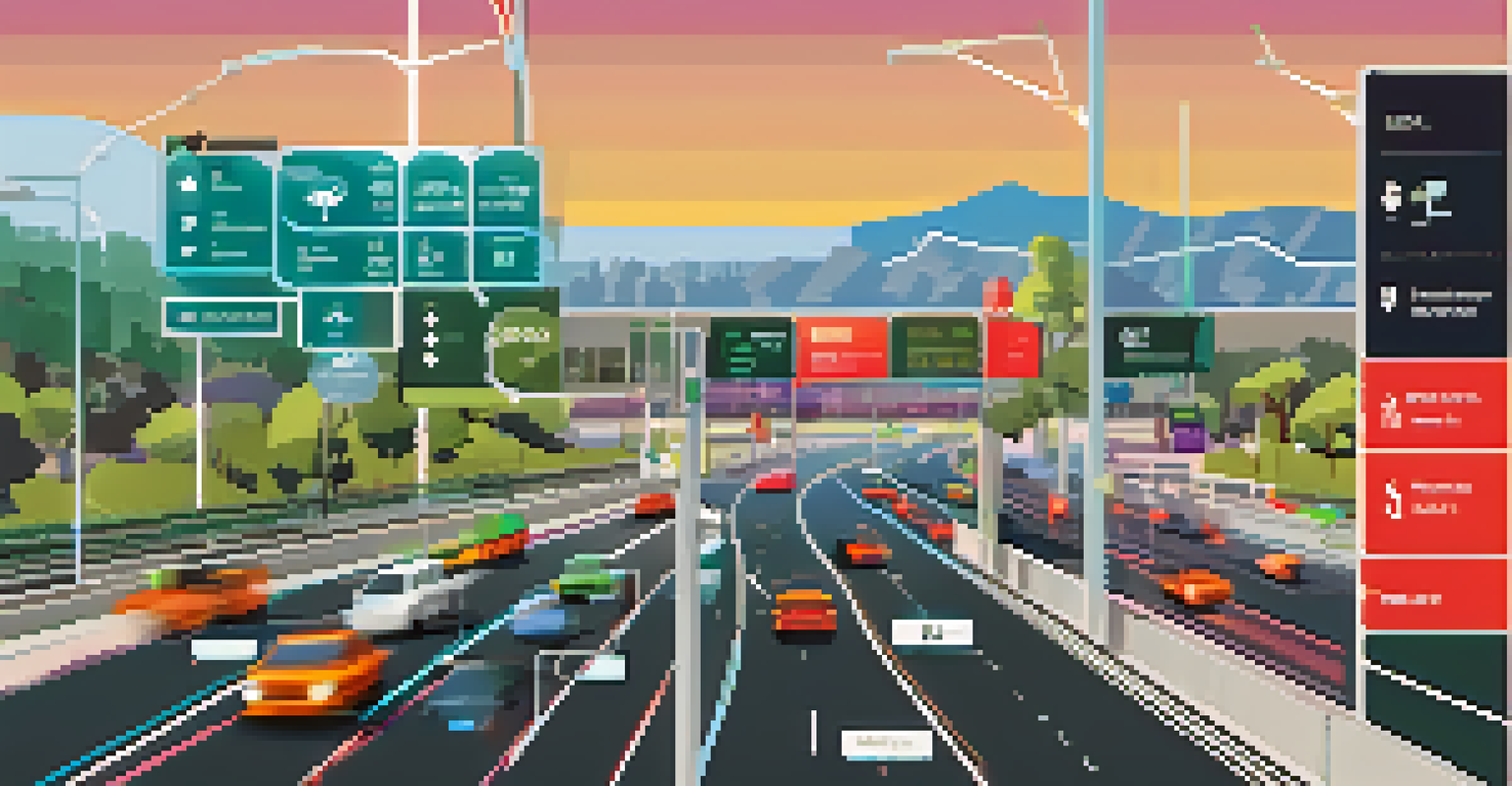 A digital dashboard showing real-time traffic data for San Jose, with colorful graphs and maps indicating traffic volume and transit schedules.
