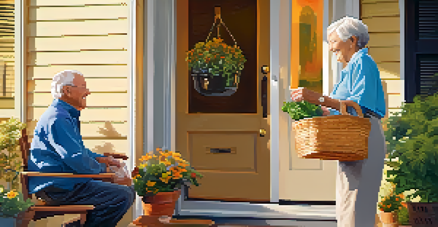 A volunteer delivering a meal to an elderly resident, capturing a moment of connection and community support.