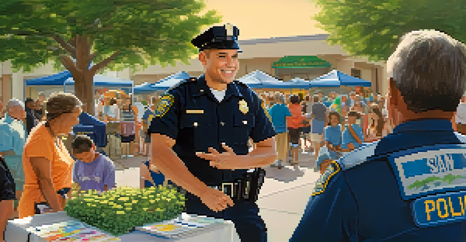 A smiling police officer engaging with residents at a community policing event.