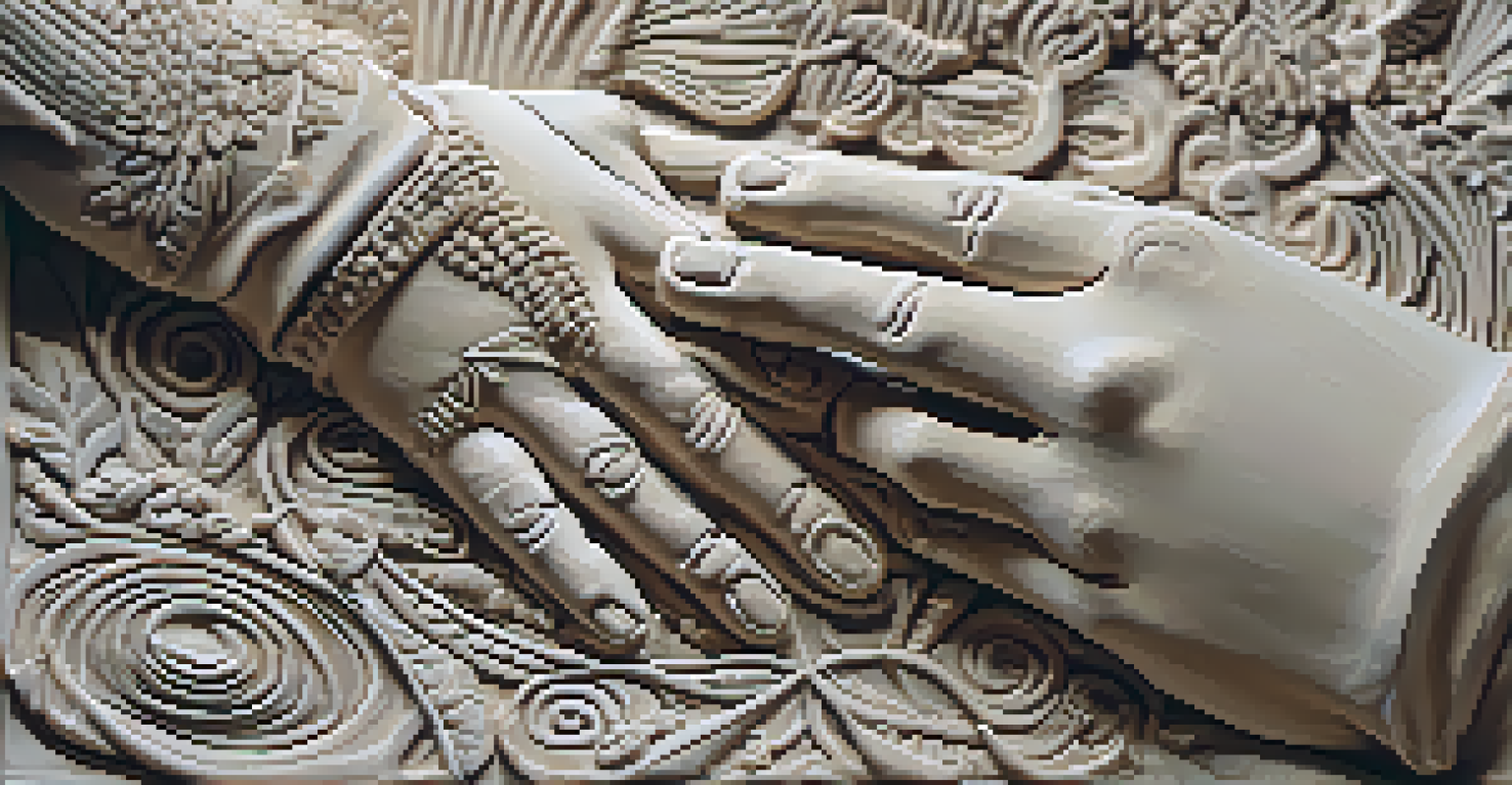 Close-up of hands shaping clay into a sculpture, with detailed textures and soft lighting.