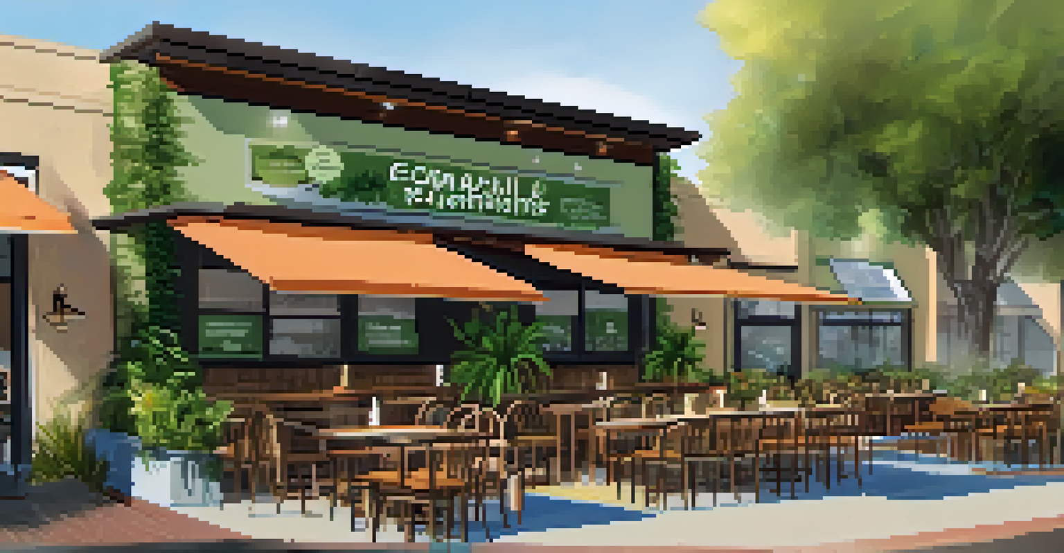 An eco-friendly restaurant in San Jose with outdoor seating and a menu board featuring local ingredients.