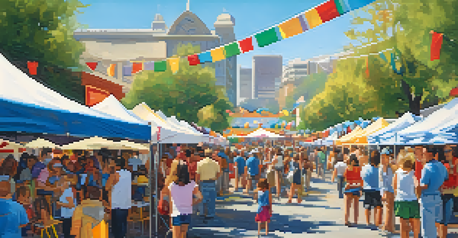 A bustling outdoor art festival in San Jose, showcasing local artists and families enjoying the event with children painting a mural.
