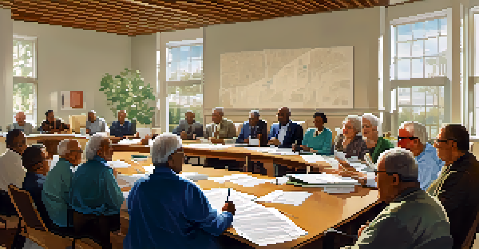 A community meeting focused on government housing initiatives with seniors and local officials discussing solutions.
