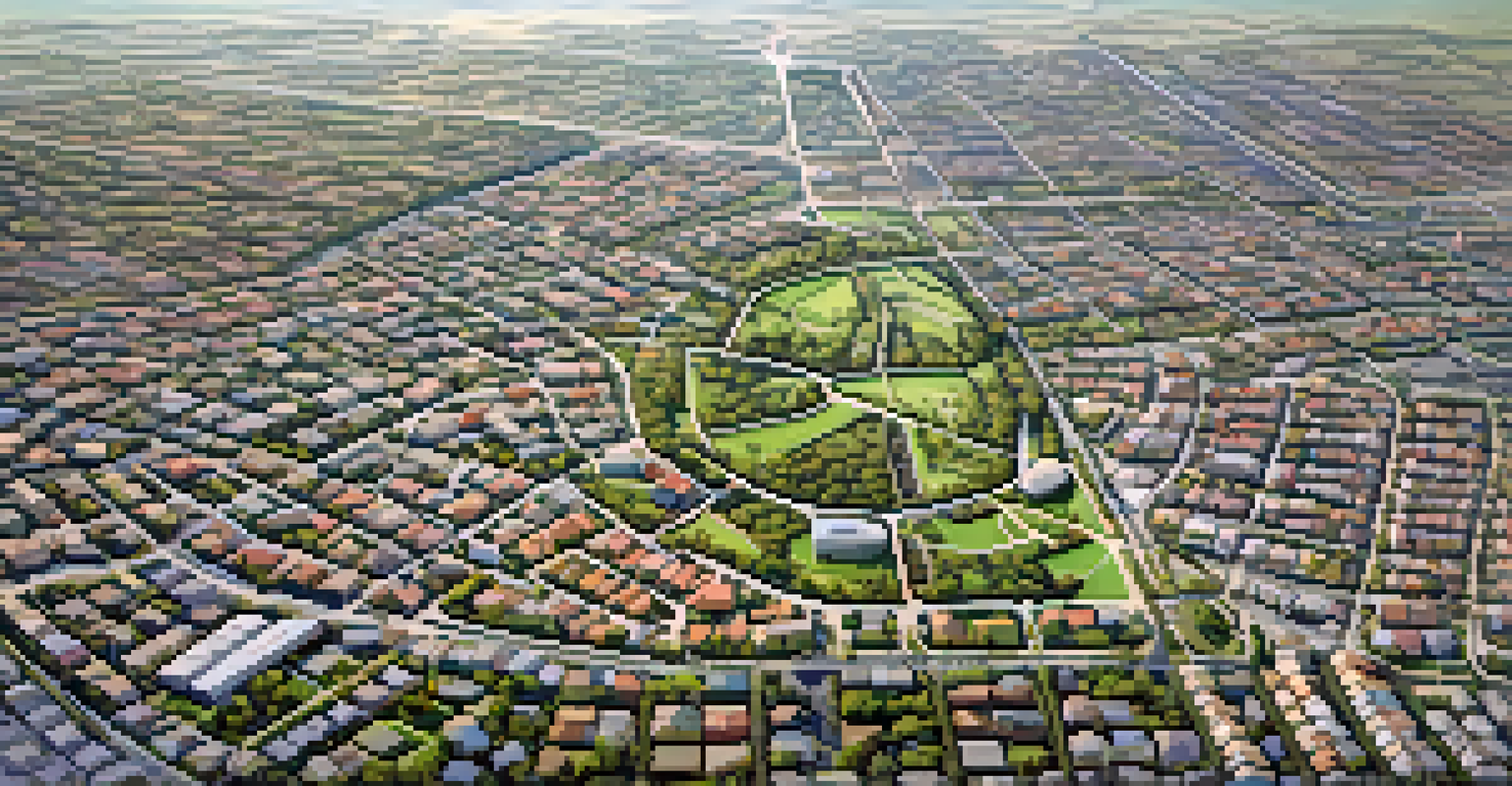 Aerial view of a San Jose neighborhood showing a contrast between green parks and industrial areas, illustrating pollution issues.