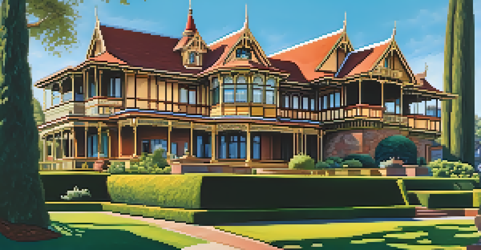 A captivating image of the Winchester Mystery House, showcasing its unique and perplexing architectural features.
