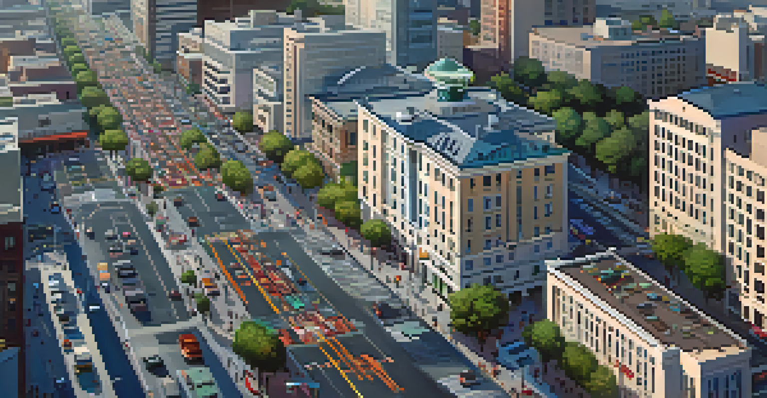 Aerial view of San Jose during a major event, highlighting smart traffic signals adapting to increased vehicle flow.