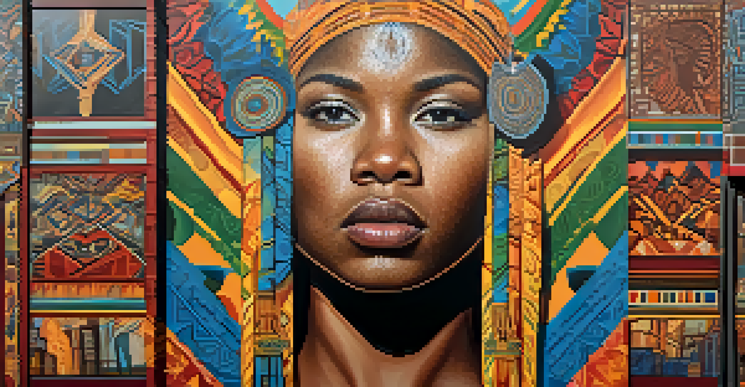 A detailed close-up of a vibrant mural symbolizing resilience and identity by an African American artist in San Jose.