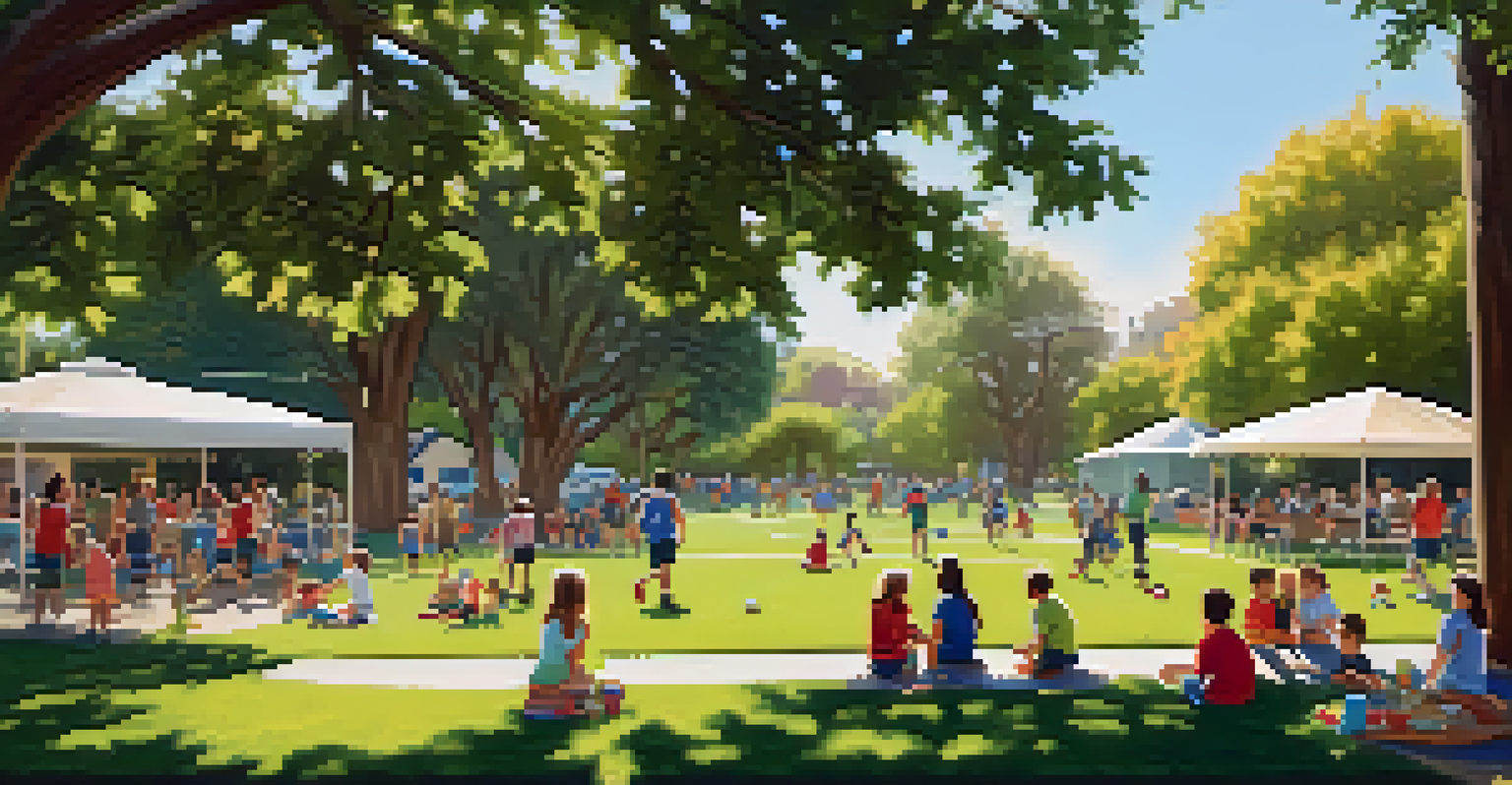 People playing soccer at Willow Glen Park, with families picnicking and children at the playground.
