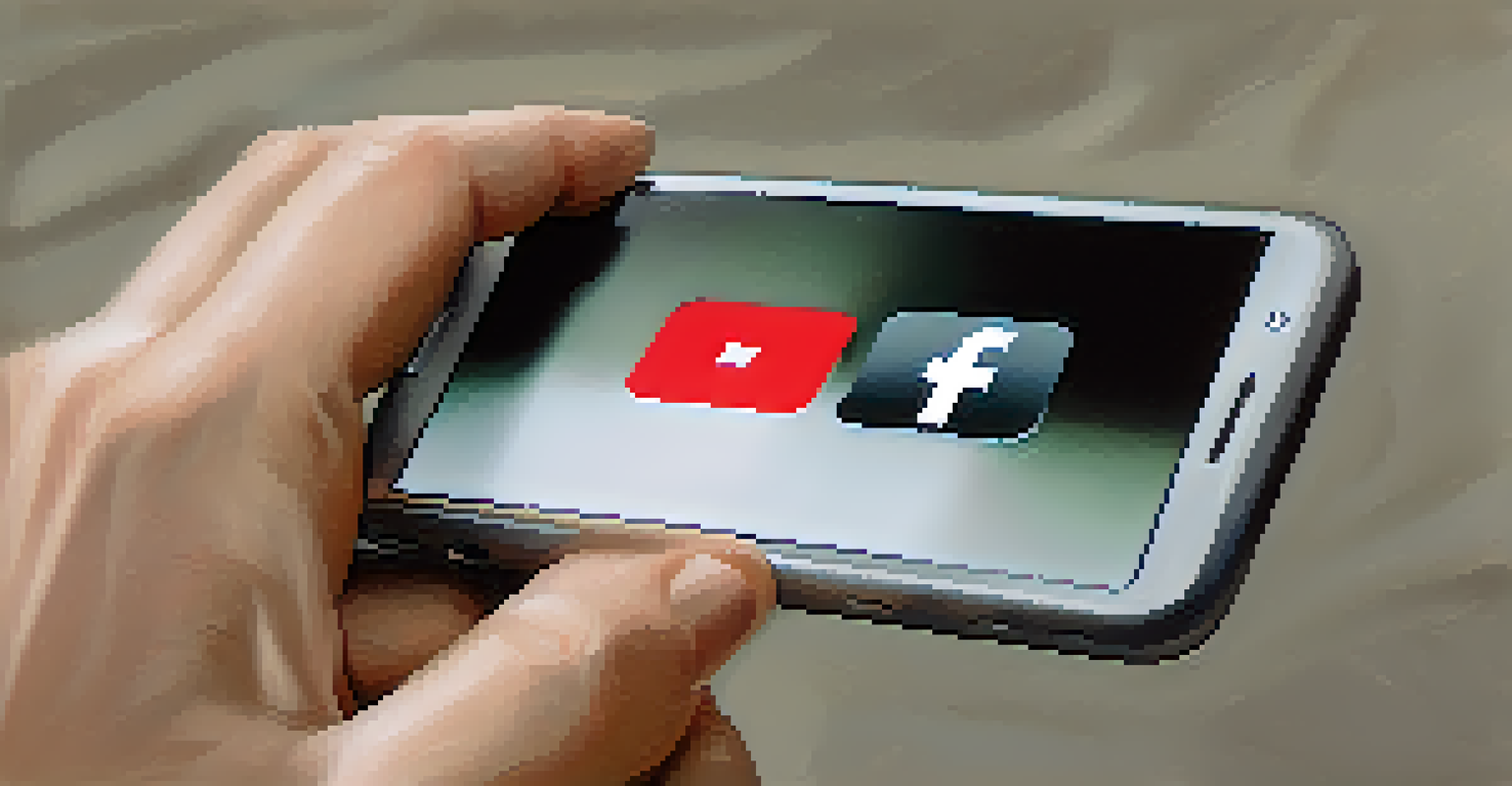 A close-up of a hand holding a smartphone showing the hashtag #BlackLivesMatter, with a blurred background of a peaceful protest.