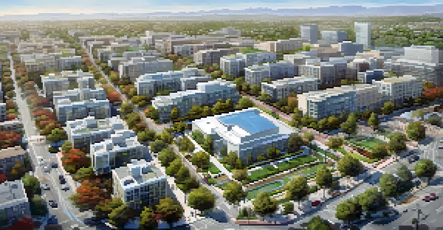 An aerial view of a well-planned neighborhood in San Jose with greenspaces and modern buildings.