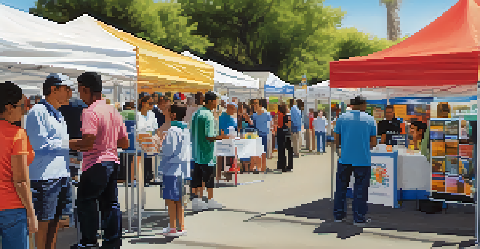 A lively community health fair with diverse individuals engaging at booths and participating in health screenings.