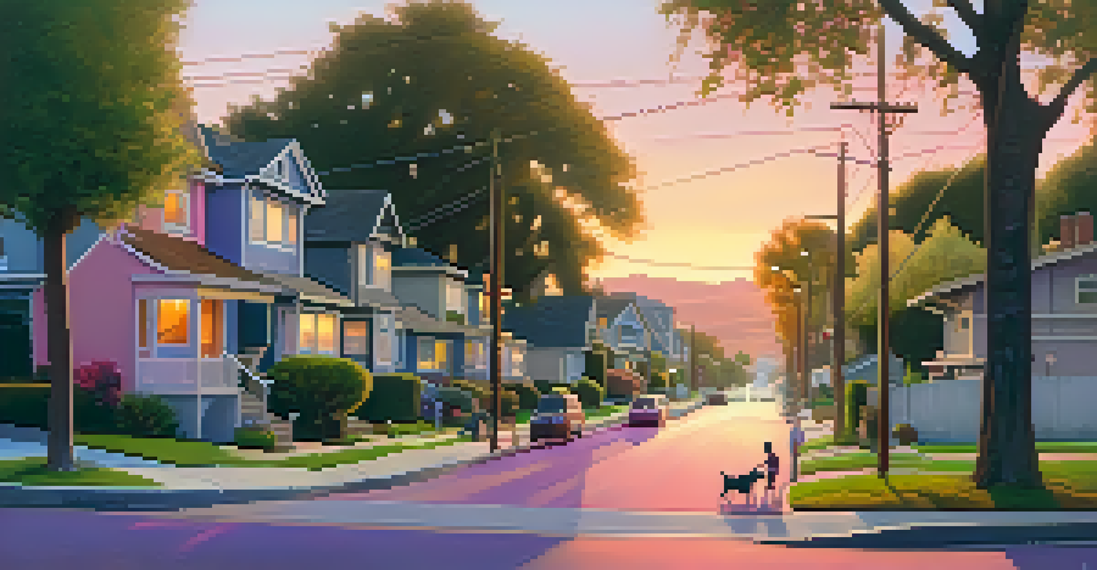 A peaceful San Jose street at sunset, with trees and houses in a warm, inviting atmosphere.