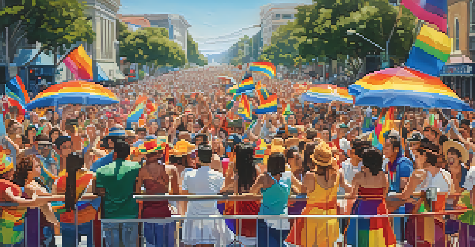 A festive scene from the San Jose Pride Festival featuring colorful floats and participants in costumes celebrating diversity.