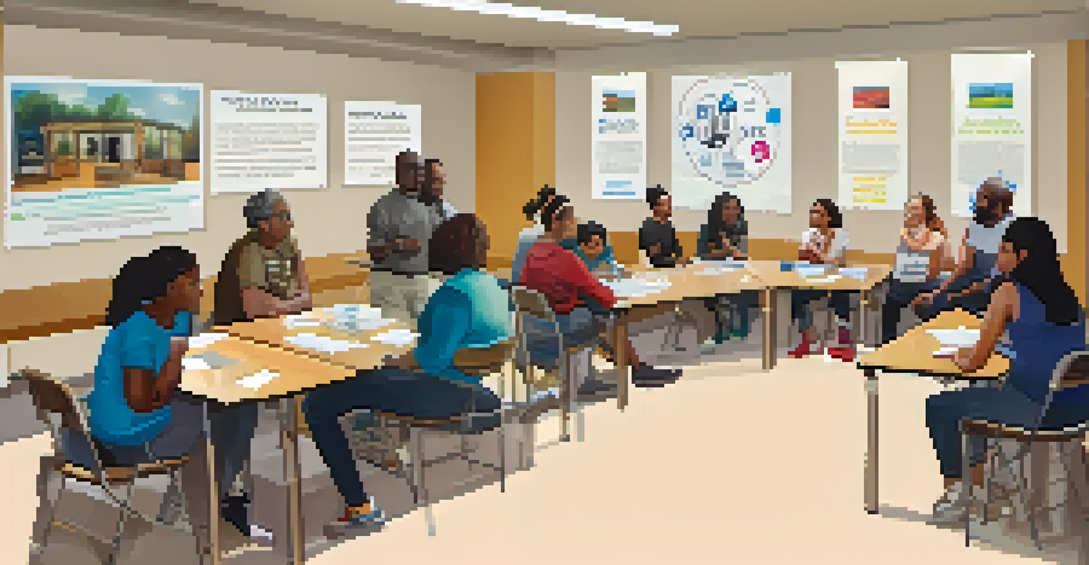 A group of diverse participants in a mental health workshop, engaged in discussion with a facilitator in a supportive environment.