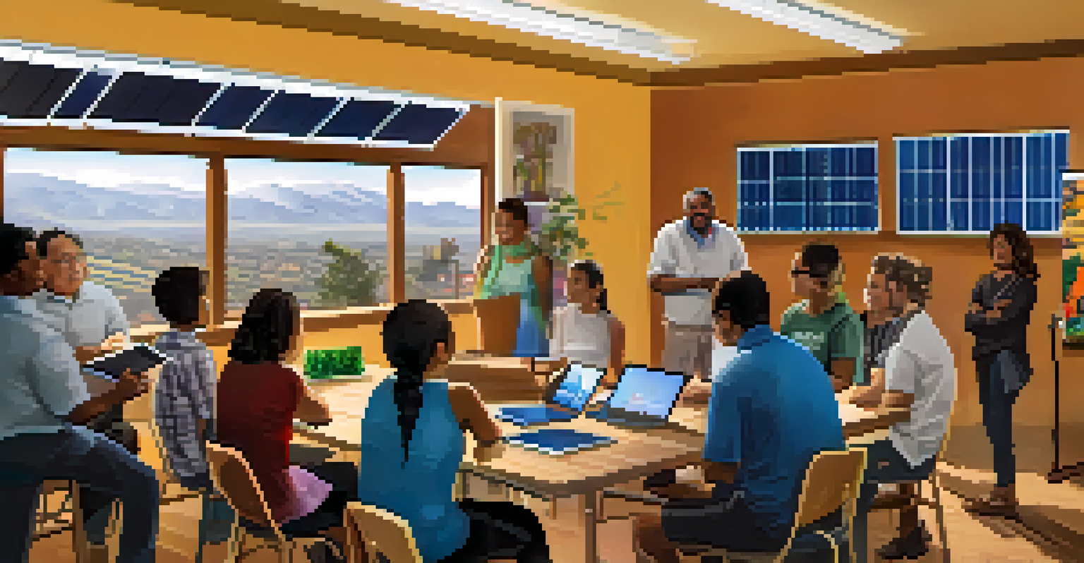 Residents attending a workshop about solar energy solutions, engaged in learning and discussion.