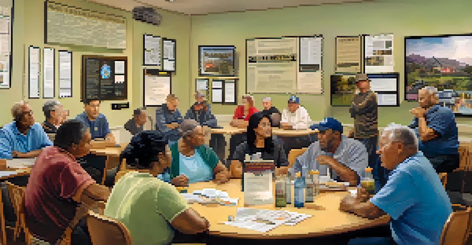 Residents of San Jose gathered in a community center for a neighborhood watch meeting, discussing crime prevention strategies in a warm atmosphere.