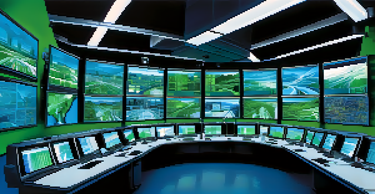 Inside a high-tech traffic control center in San Jose, with operators analyzing real-time traffic data on multiple screens.