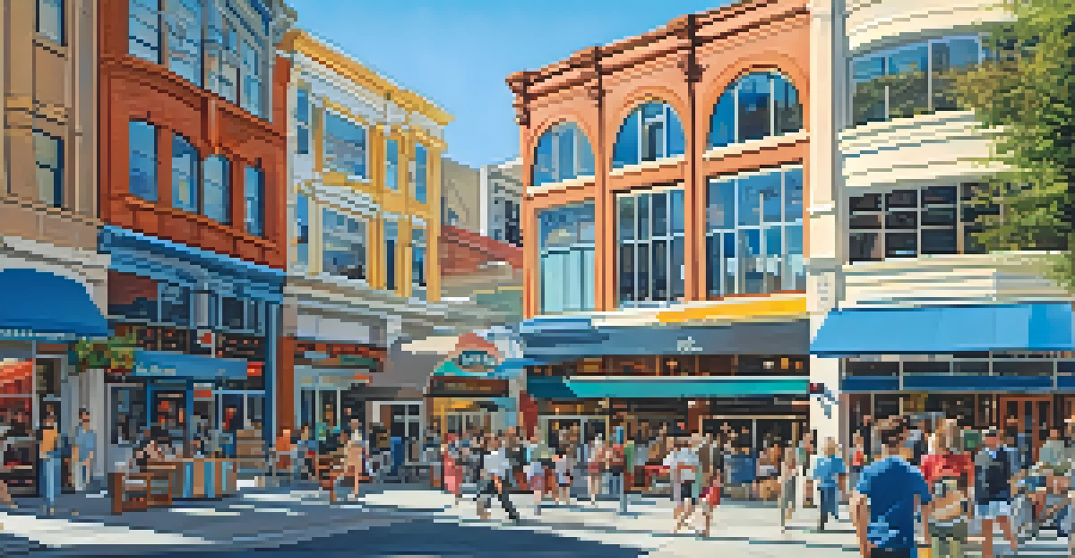 A lively commercial area in San Jose with shops, cafes, and pedestrians.