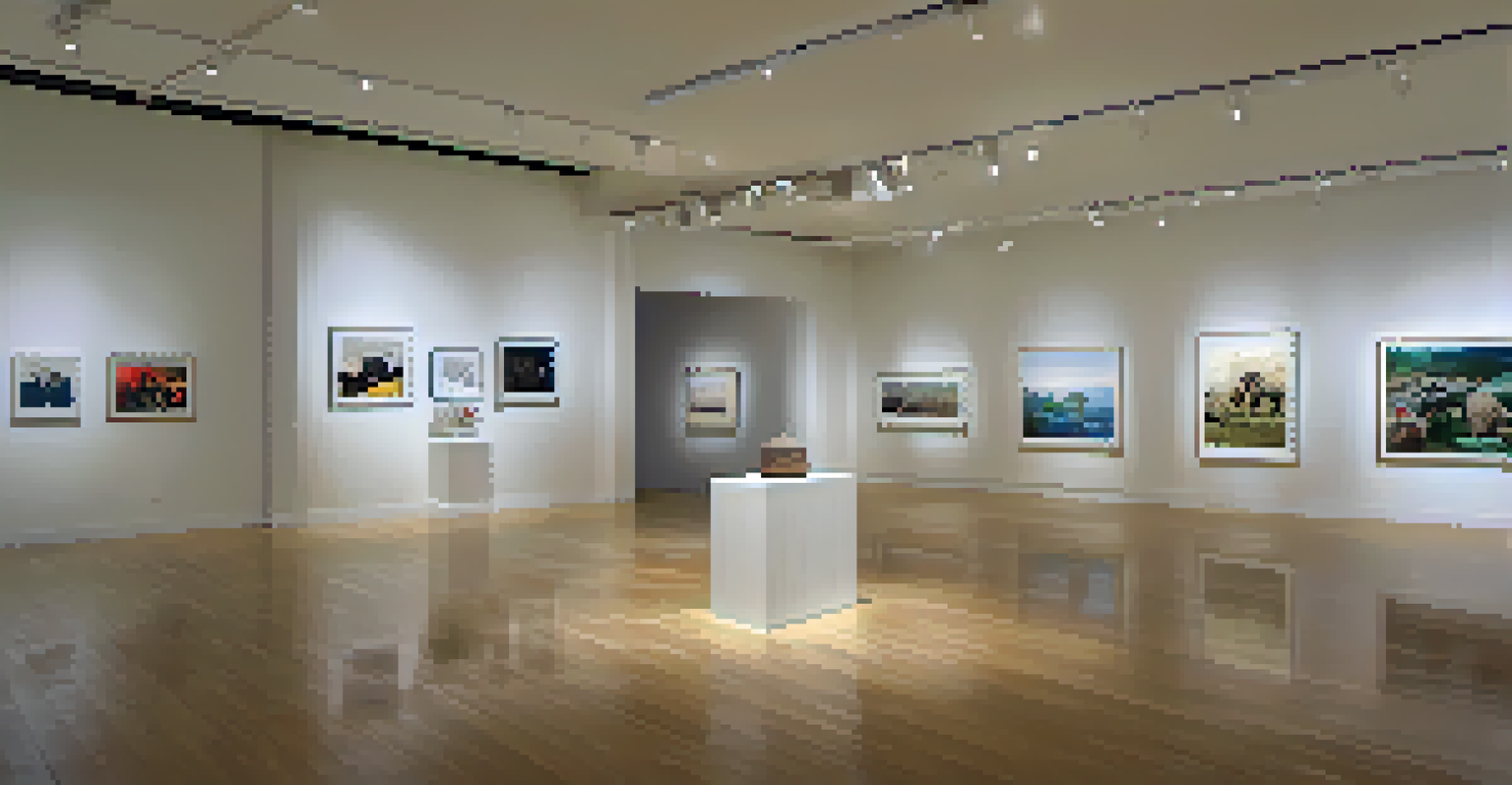An art gallery showcasing contemporary art installations by Asian artists, with visitors interacting with the pieces.