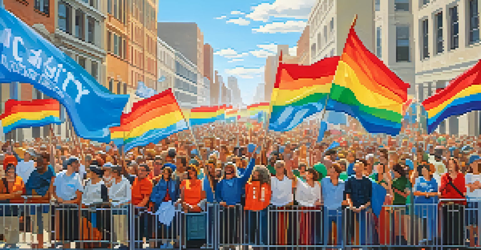 A vibrant outdoor rally for disability rights with a diverse crowd holding banners and expressing solidarity.