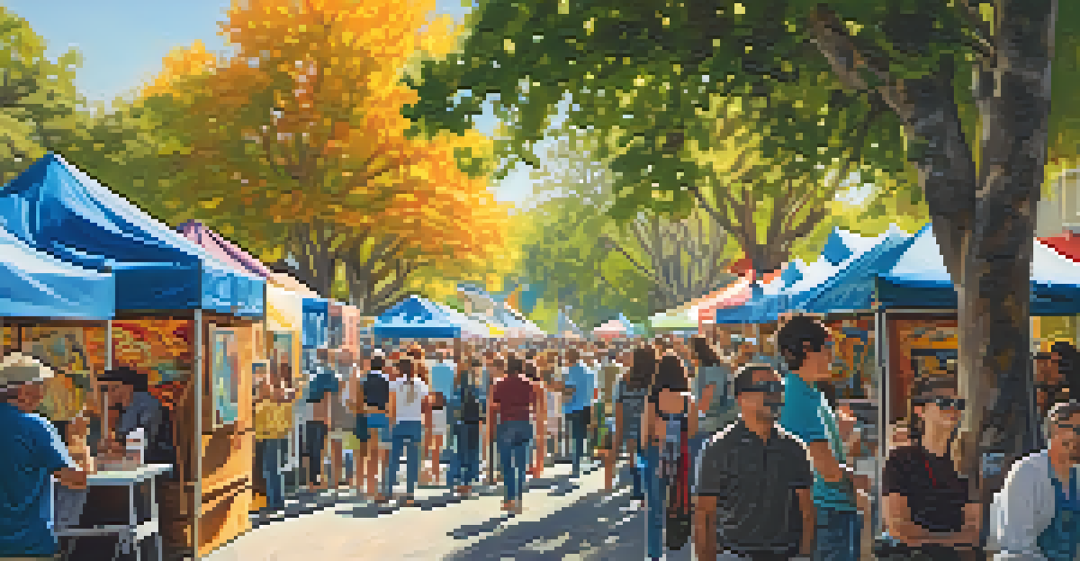 Artists displaying their work at an outdoor art festival in San Jose, with colorful artworks and a lively crowd.