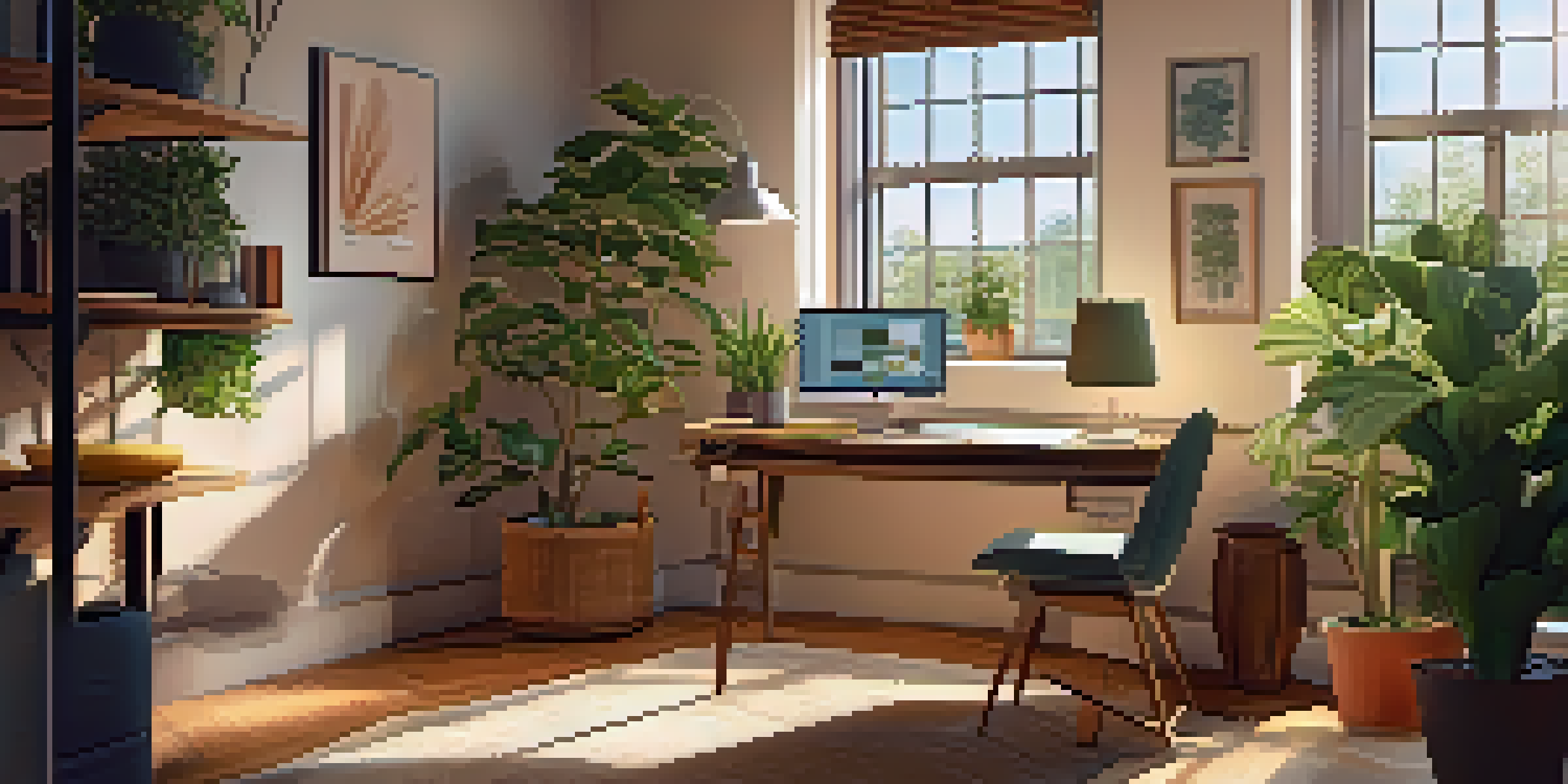 A person in a cozy home office engaged in a virtual healthcare consultation on a laptop, surrounded by health-related books and a potted plant.