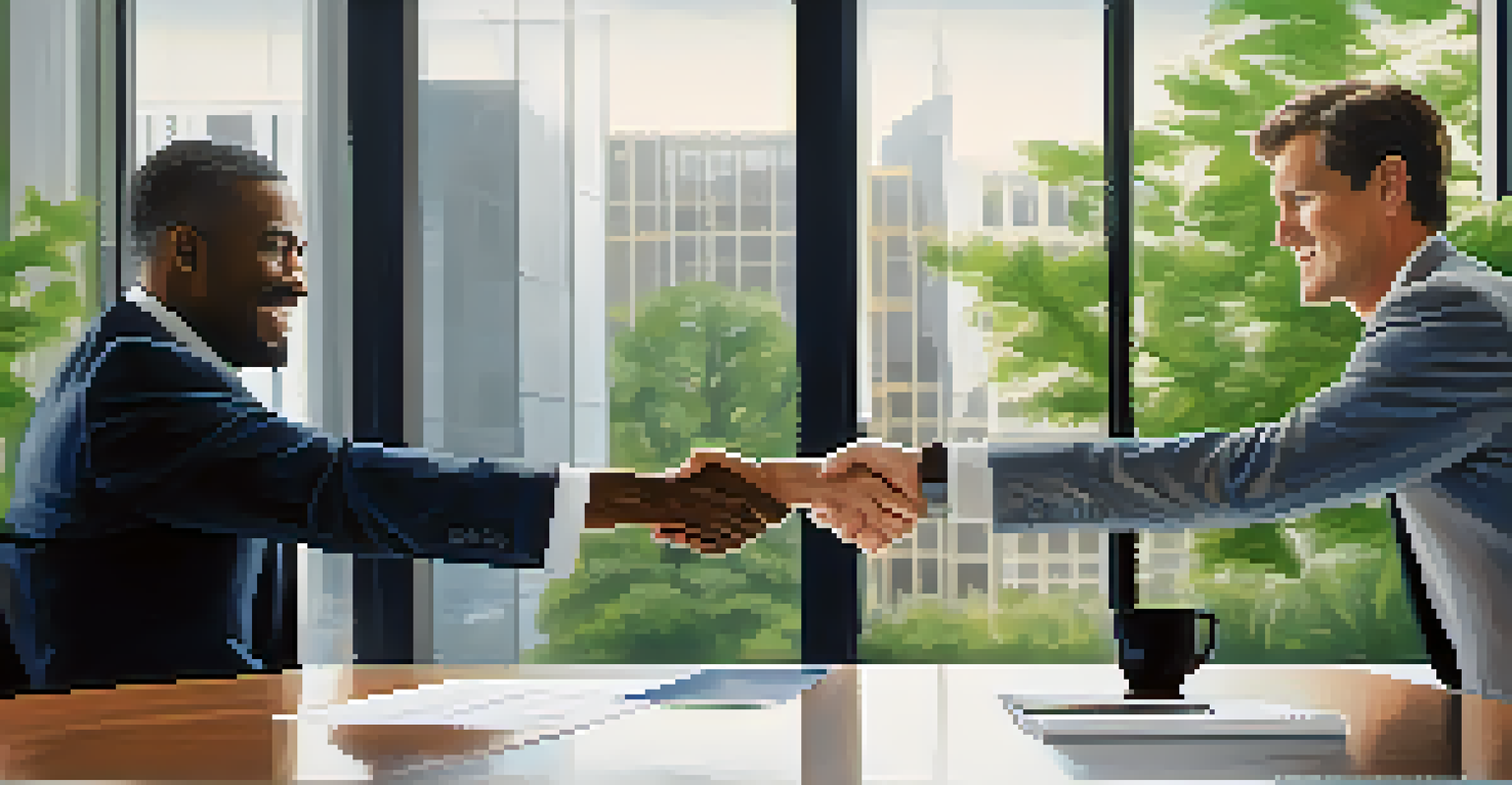 A handshake between a lender and a business owner in a modern office, symbolizing trust and partnership.