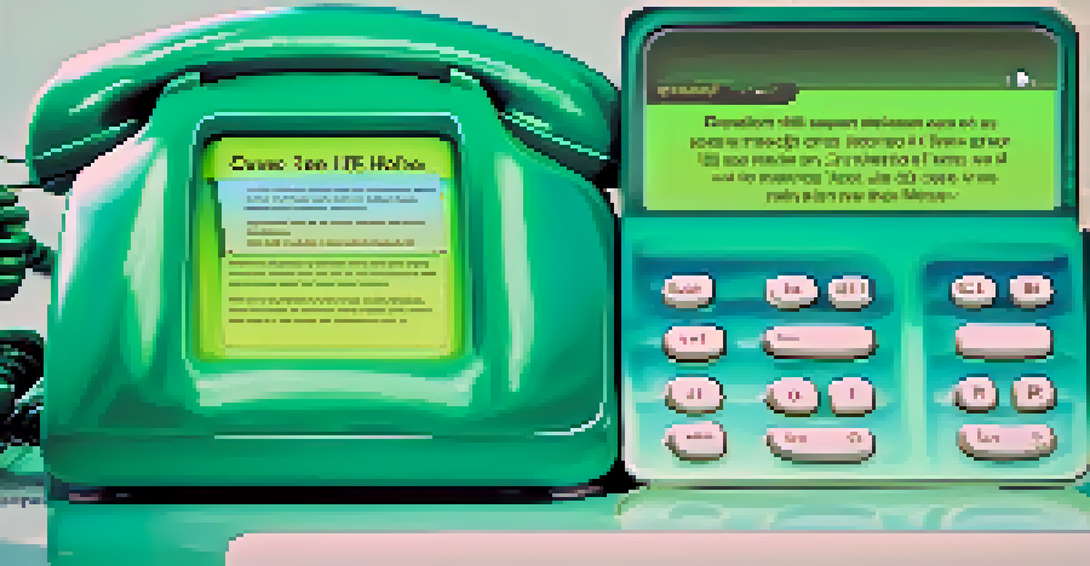 A phone screen displaying supportive text messages from a crisis hotline, set against a calming background.