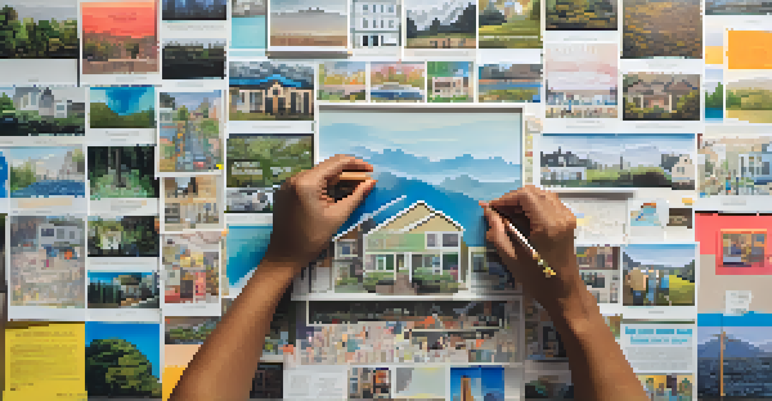 Hands holding a vision board with images and words representing dreams for affordable housing.