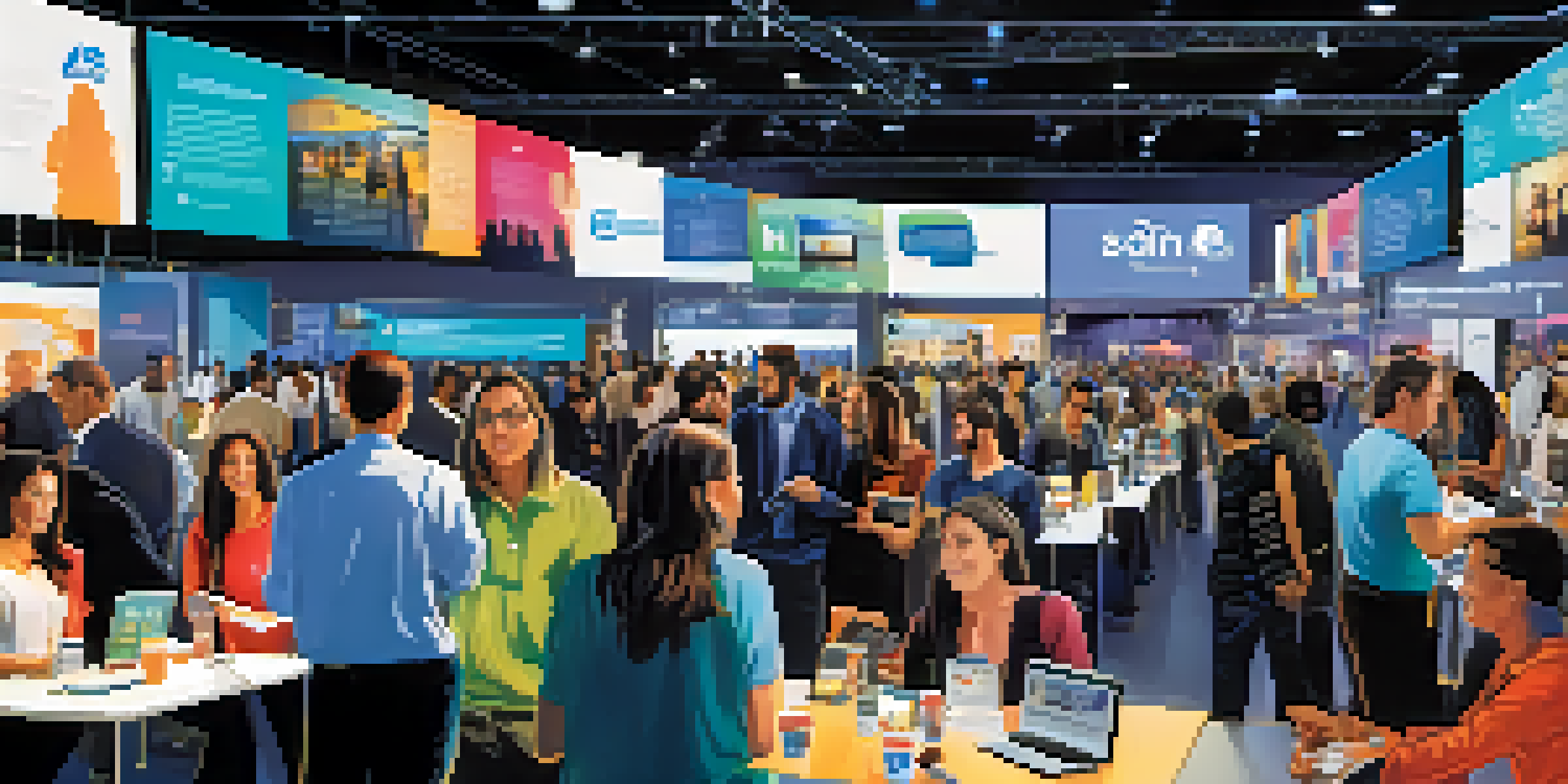 A vibrant tech conference in San Jose with diverse attendees networking and showcasing innovative products.
