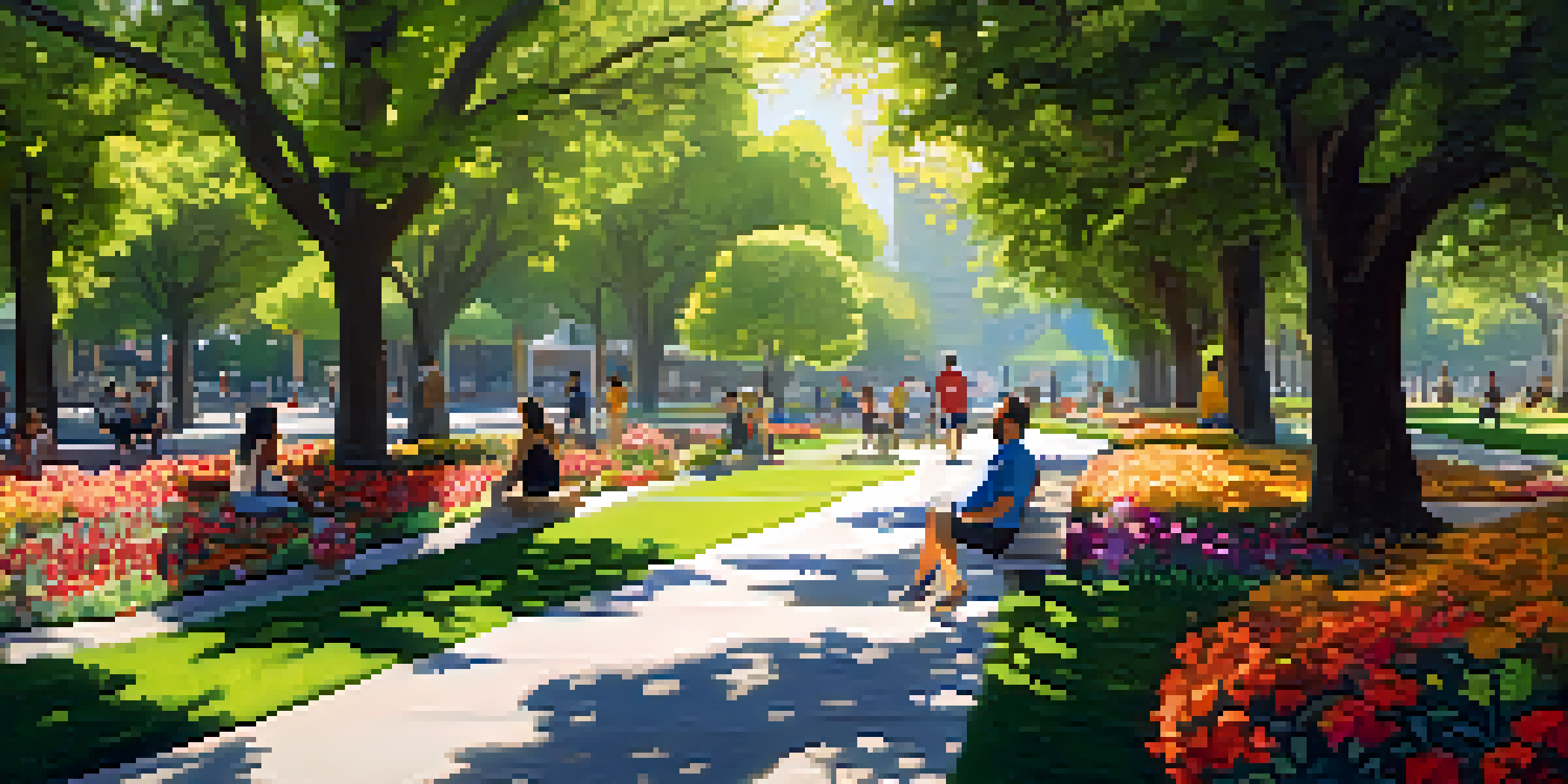 A lively urban park in San Jose with people jogging, reading, and having a picnic under the trees.