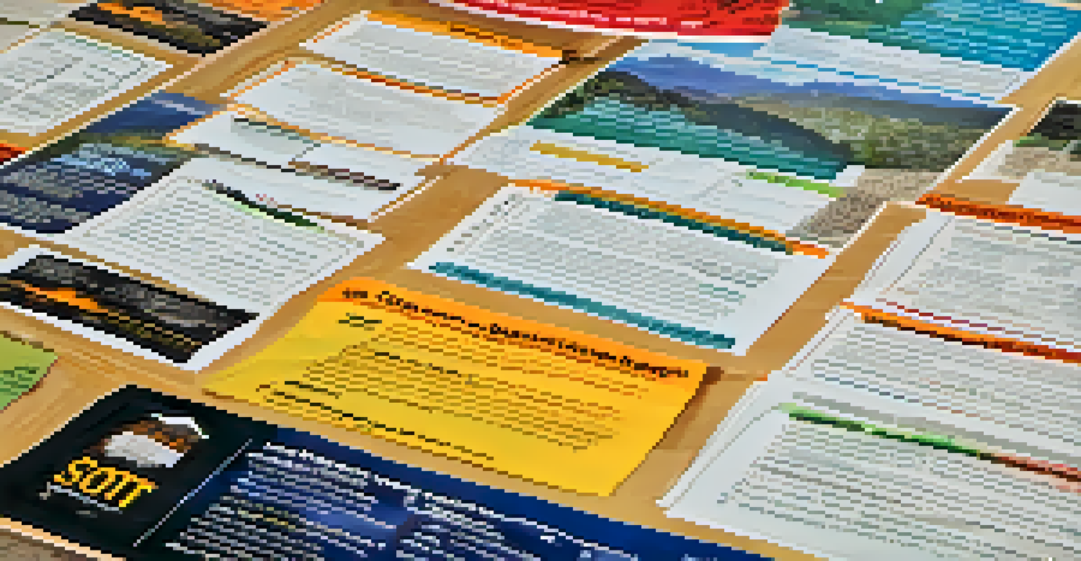 A communication board filled with colorful flyers about disaster response resources in a community center, with engaged members discussing the information.
