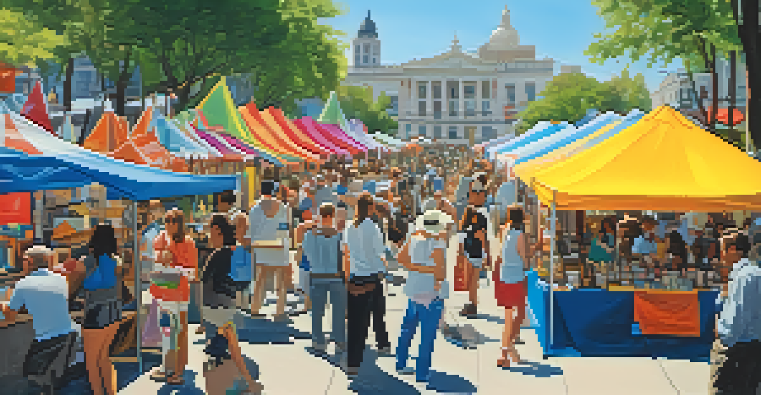 A lively outdoor art walk featuring pop-up art installations and local artists at work.