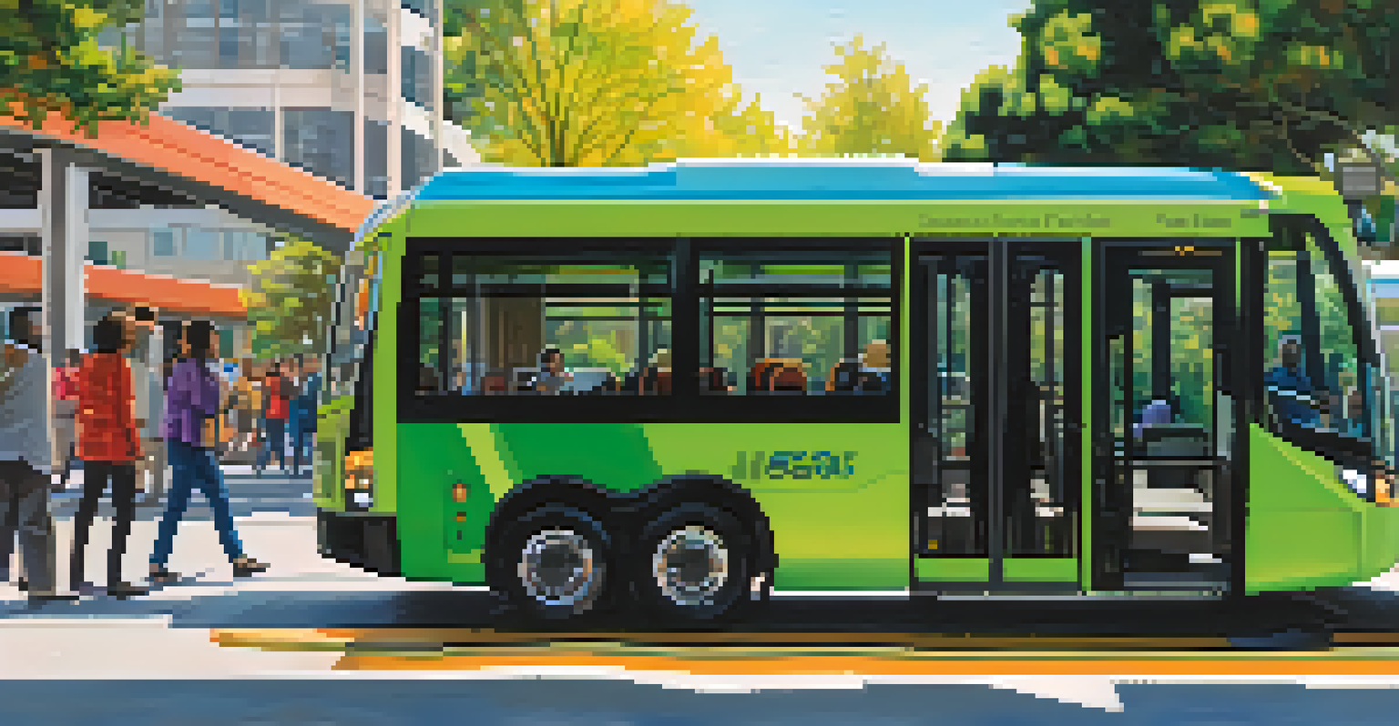 A modern electric bus at a transit stop in San Jose, with passengers boarding and a backdrop of trees and urban buildings.
