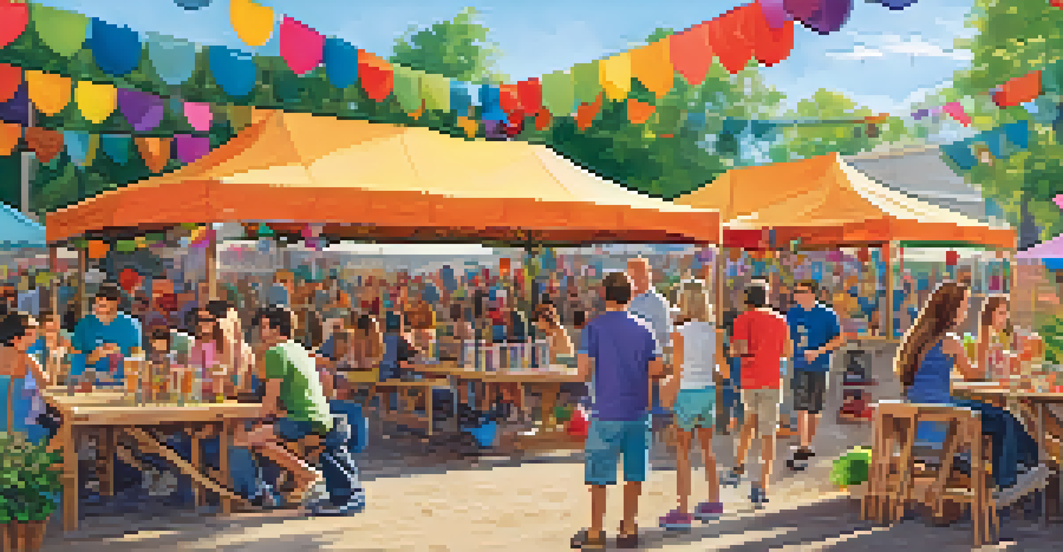 A lively family-friendly section of a craft beer festival with kids playing and parents enjoying drinks.