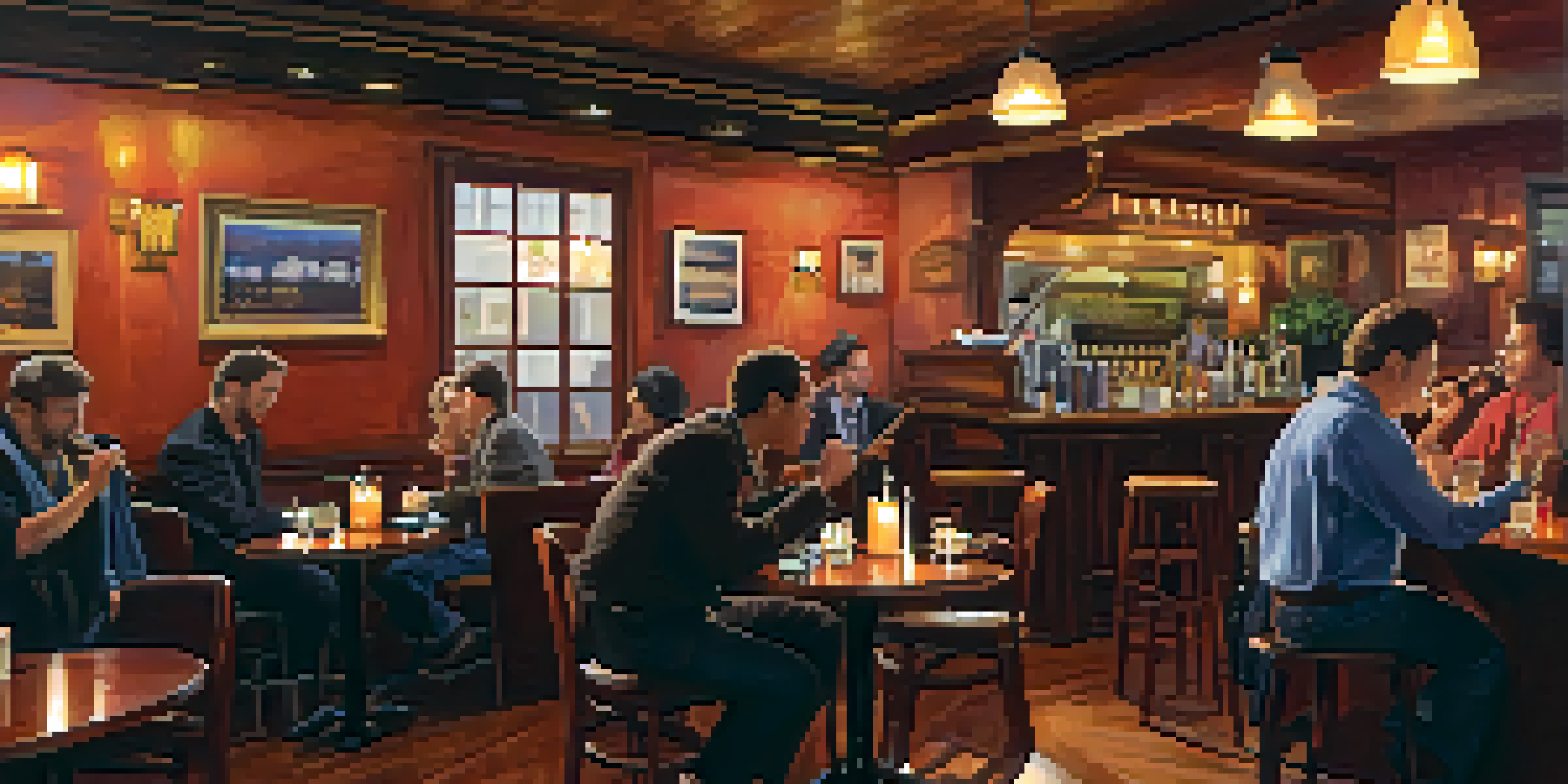 Interior of Cafe Stritch with patrons enjoying live jazz music, warm lighting, and wooden furniture.