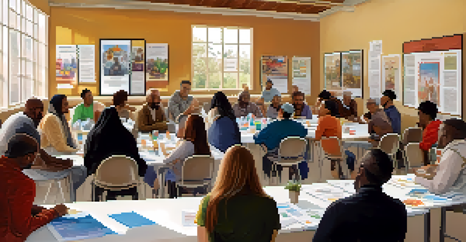 A diverse group of individuals participating in an interfaith dialogue workshop in a community center.