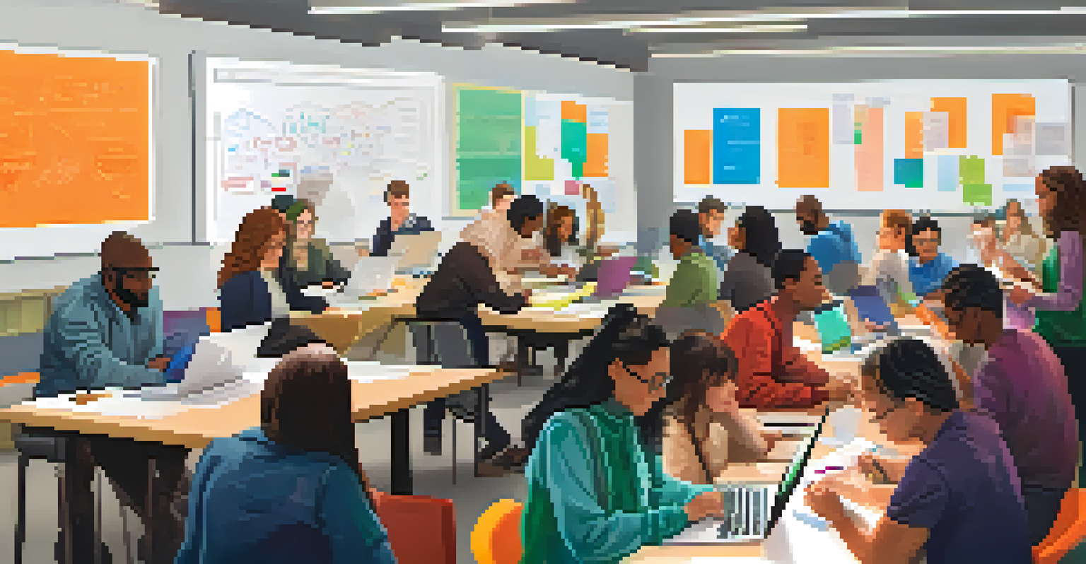 A close-up view of a workshop in a library, showcasing diverse participants engaged in collaborative learning at laptops.