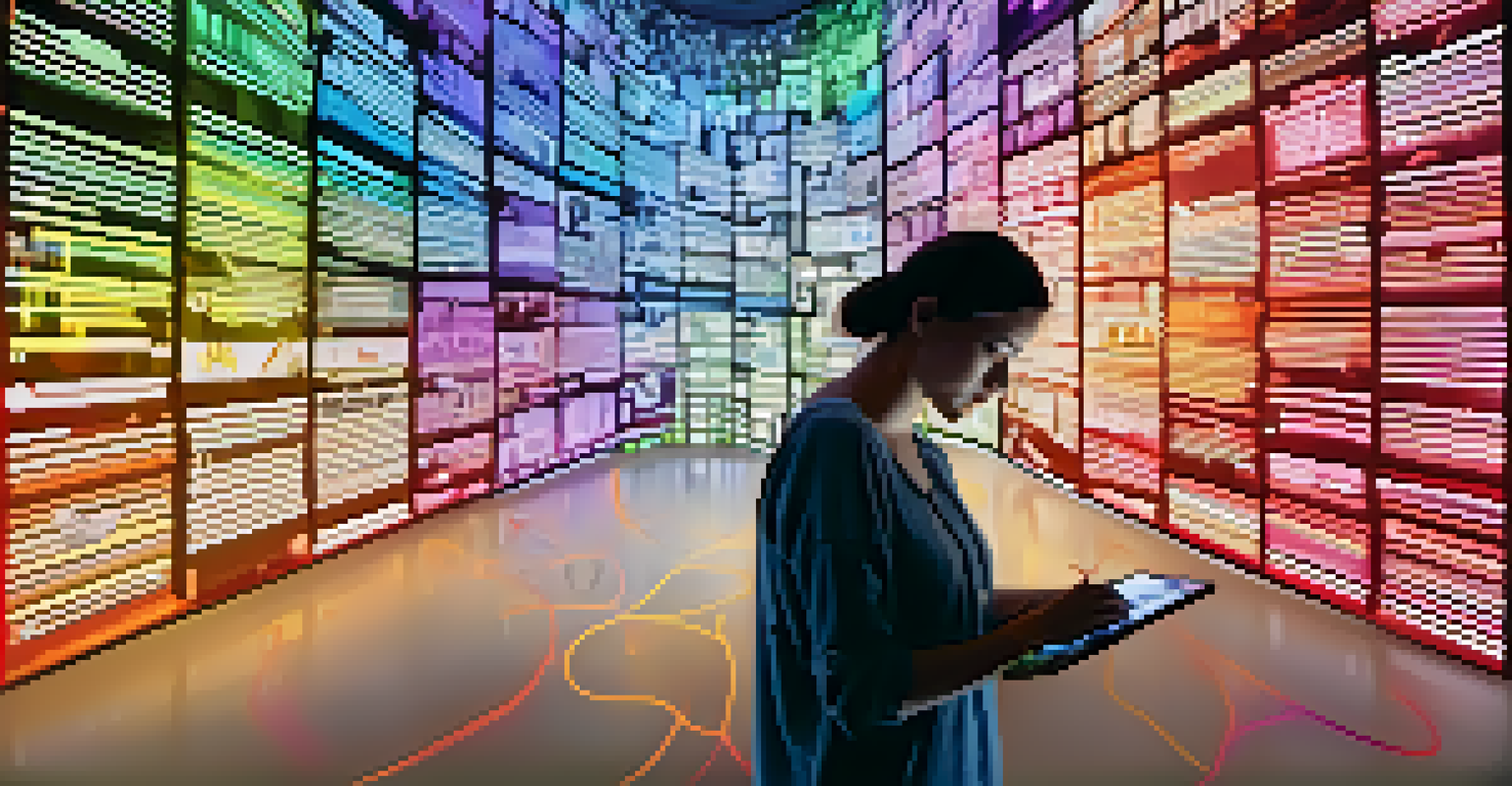 A close-up of a person writing on a digital wall, with colorful visuals emerging and people in the background.