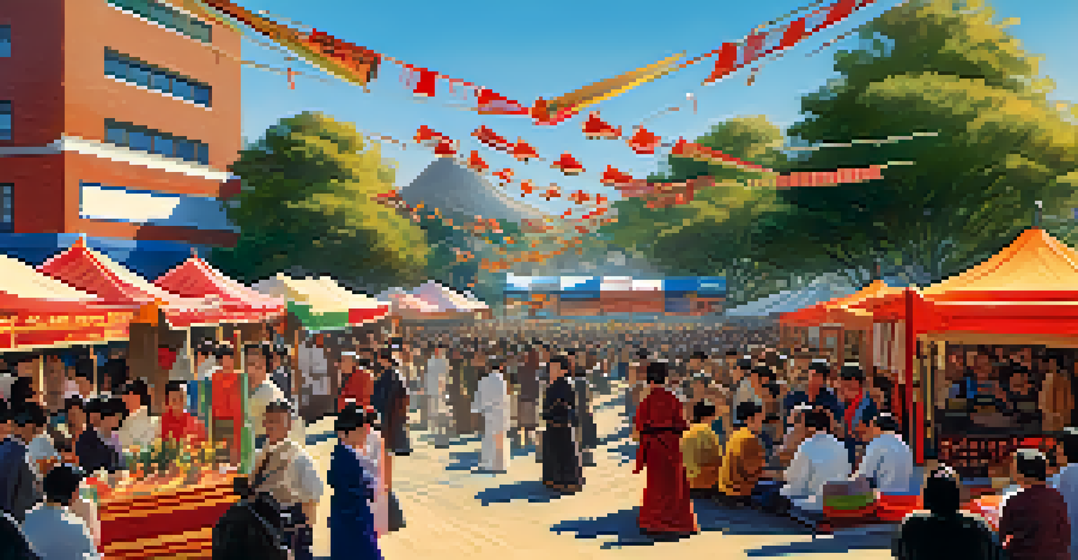 A cultural festival in San Jose with stalls, traditional performances, and a diverse crowd enjoying the festivities.