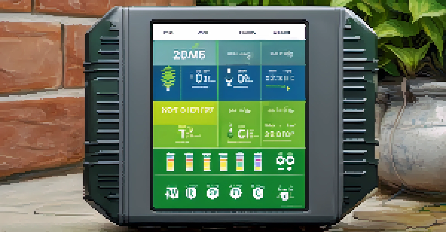 A smart irrigation system controller in a vibrant garden setting.