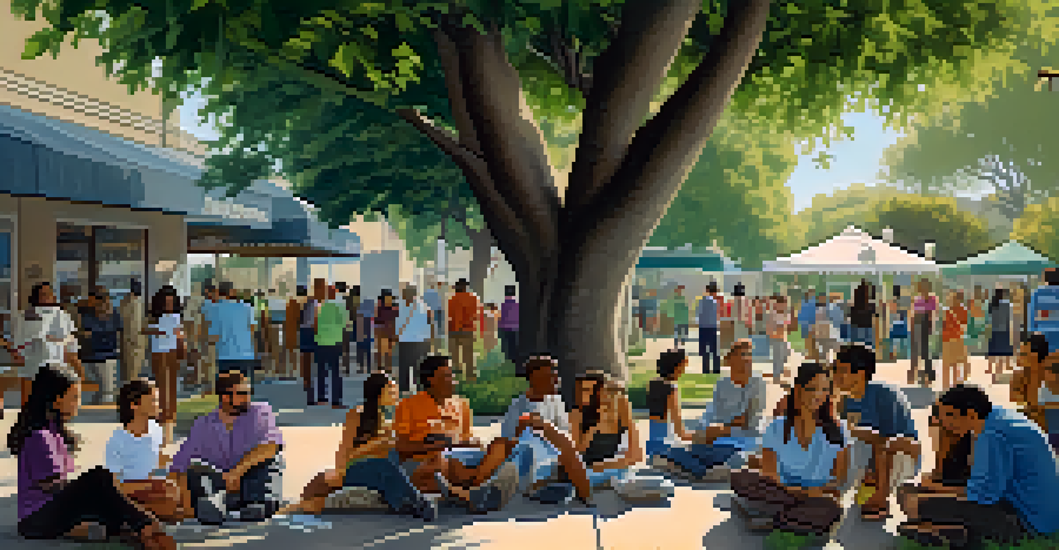 Community gathering discussing air quality under a tree in San Jose, with a poster of the AQI visible.