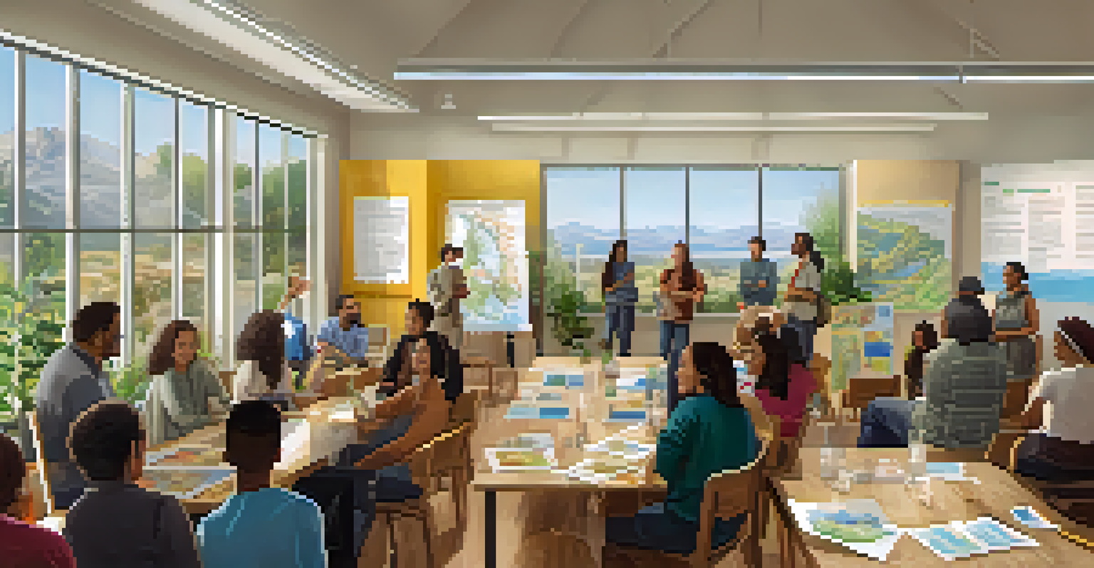 Community workshop in San Jose with residents discussing climate resilience strategies in a bright space.